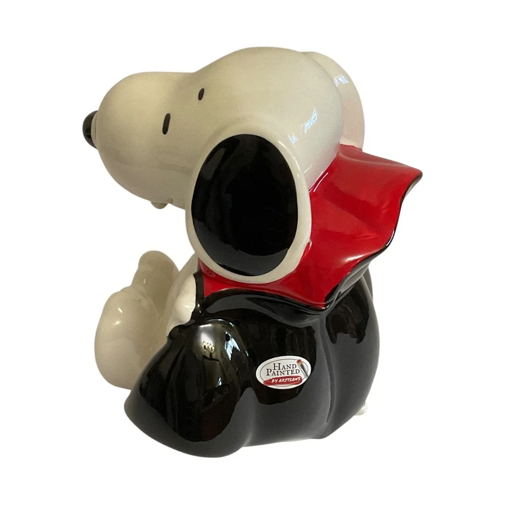 New Snoopy Vampire Halloween Cookie Jar Peanuts Large White Black Red